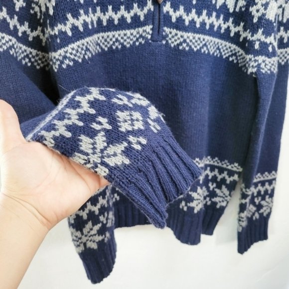 ST.JOHN’S Bay Wool Fair Isle Sweater Medium Navy Snowflake Half Zip Pullover - Picture 5 of 10